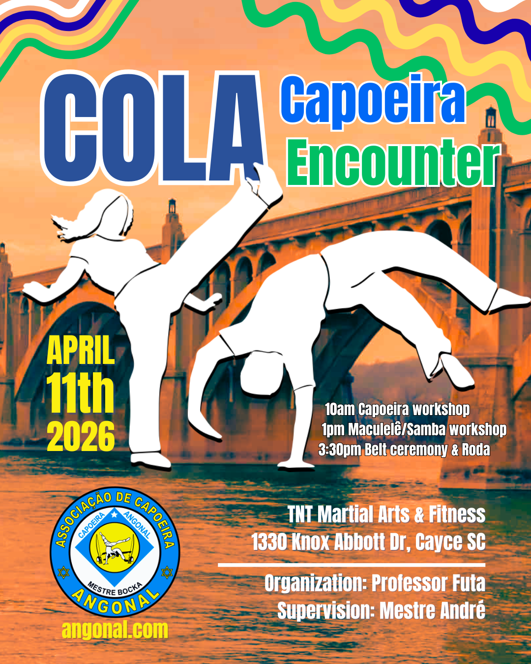 Poster for COLA Capoeira Encounter, April 11th 2026.